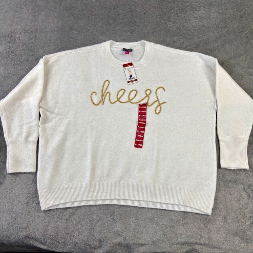 Vince Camuto Sweater Women XL Cheers Holiday Party Celebration Pullover Long NWT